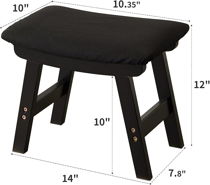 Foot Stool,Ottoman,Bamboo Small Sofa Foot Rest Under Desk,Extra Seating for Living Room, Bedroom and Kitchen (Black Stool Legs - Black Surface)
