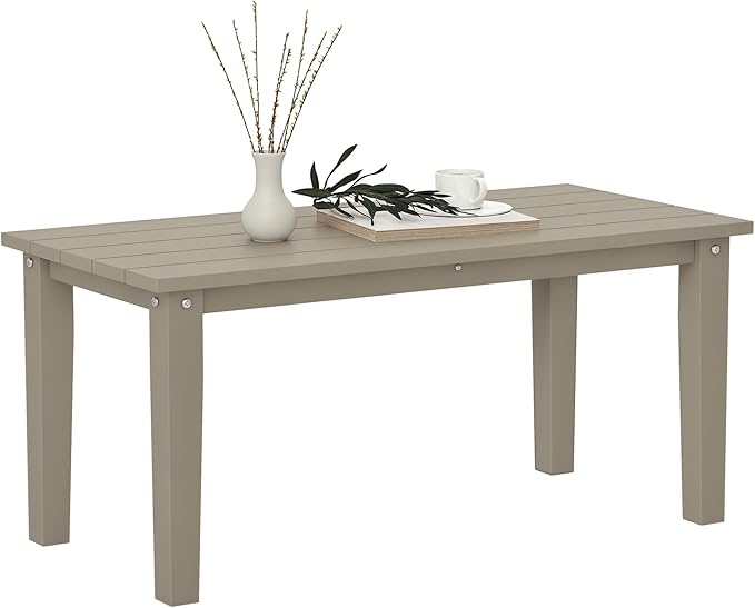 Outsunny HDPE Outdoor Coffee Table, All-Weather Rectangle Patio Coffee Table, Plastic Outdoor Patio Table with Slatted Tabletop for Garden, Balcony, Backyard, Brown