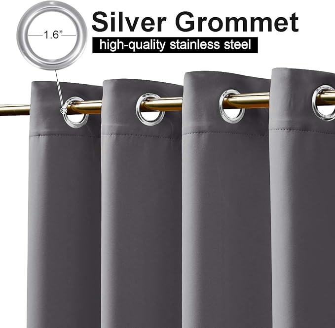 NICETOWN Outdoor Curtain Waterproof Extra Long 108" for Patio, Windproof Energy Saving Top and Bottom Stainless Steel Grommets Blackout Outdoor Drape for Porch, 1 Piece, 52 inches Wide, Grey