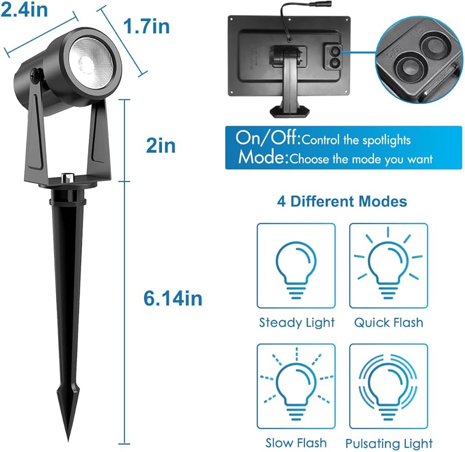 ZYAN Solar Landscape Spotlights, Separate Monocrystalline Panels & USB-C Powered 10800mAh Auto On Off Dusk to Dawn, Outdoor IP65 Waterproof, Warm White for Yard Path Patio (100 Lumens × 8 Pack)