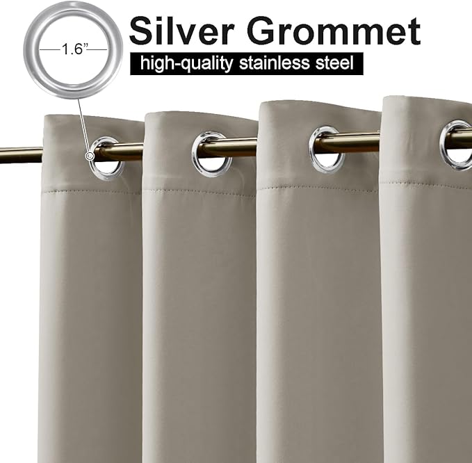 NICETOWN 2 Panels Natural Outdoor Curtains for Patio Waterproof, Rustproof Top & Bottom Grommet Weighted Windproof Drapes Thermal Insulated Blackout Outdoor Blinds for Porch/Gazebo, W52 x L84
