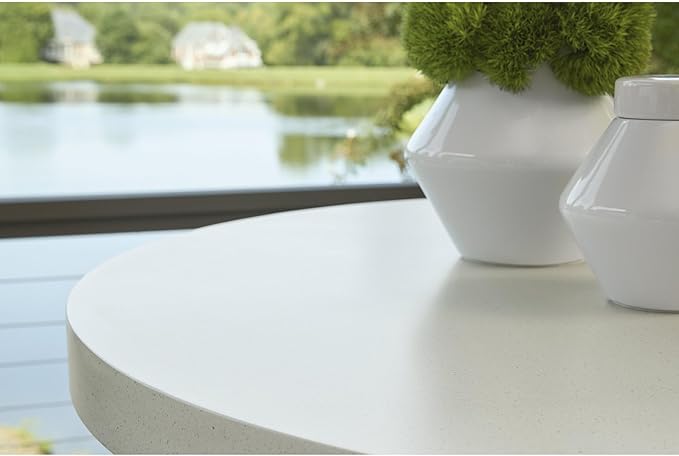 Signature Design by Ashley Seton Creek Casual Outdoor Bar Table with Umbrella Hole, Beige & White