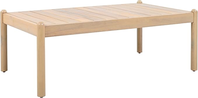 Christopher Knight Home Lenor Patio Acacia Wood Coffee Table, Solid Wood Outdoor Table for Patio Furniture Set, Slat Panel Rectangular Top, Light Teak