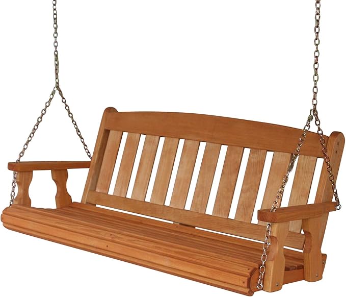Amish Casual Heavy Duty Mission Treated Porch Swing, 6-Foot, Cedar Stain, 8Ft Chains, Without Cups