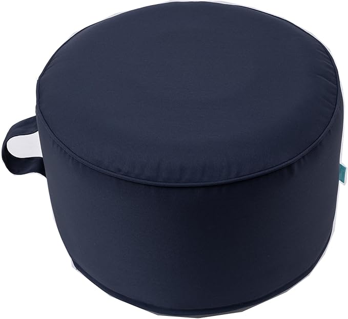 QILLOWAY Indoor/Outdoor Inflatable Stool,Round Ottoman,All Weather Foot Rest for Camping or Home,All Navy
