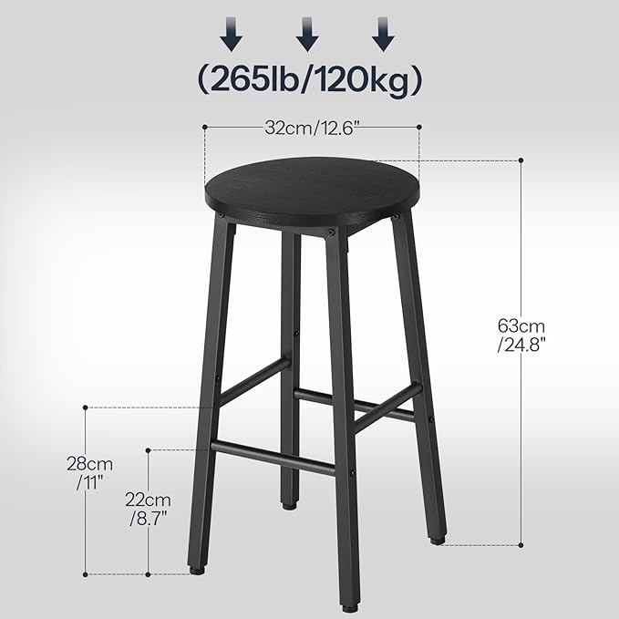 HOOBRO Bar Stools, Bar stools Set of 2,Counter Height Bar Stools, 24.8" Barstools for Kitchen Island, Industrial Kitchen Bar Chairs, for Dining Room, Bar, Black BB07BY01G1N2
