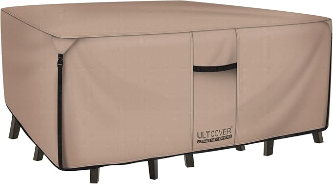 ULTCOVER Rectangular Patio Heavy Duty Table Cover - 600D Tough Canvas Waterproof Outdoor Dining Table and Chairs General Purpose Furniture Cover Size 88L x 62W x 28H inch