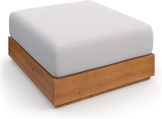 Modway Tahoe Acacia Wood Outdoor Ottoman in Natural Light Gray with Weather-Resistant Cushion - Ideal as Outdoor Footstool or Sunroom Furniture Accessory