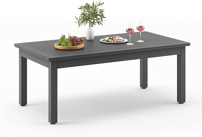 LUE BONA Outdoor Coffee Table Rectangle, 42.5" HDPS Patio Coffee Tables for Outside, All Weather Patio Coffee Table with Slatted Tabletop for Deck, Garden, Balcony, Indoor or Outdoor Use, Dark Gray