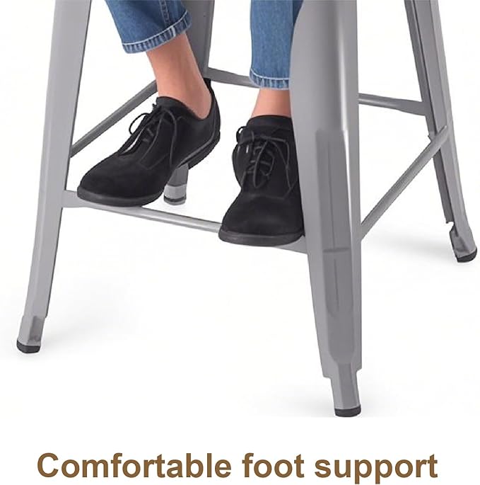 Stackable Metal Bar Stool Backless Indoor-Outdoor Counter Stools Fullmetal Dinning Chairs Set of 4 (Grey, 30 Inch)