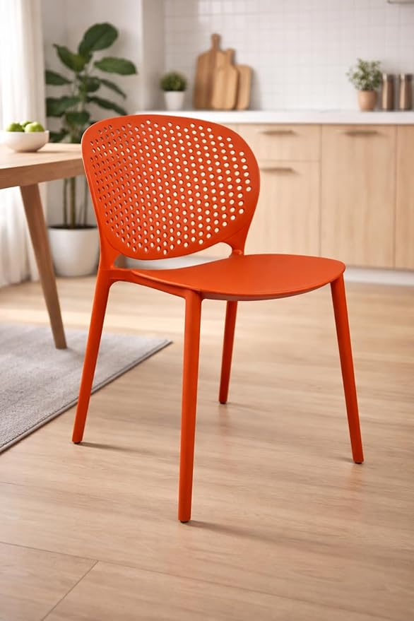2xhome Patio Dining Chair | Modern Stackable Outdoor Pool Side Chair | Weather Resistant Plastic for Yard, Porch, Balcony, Kitchen, Orange, Single, Set of 1