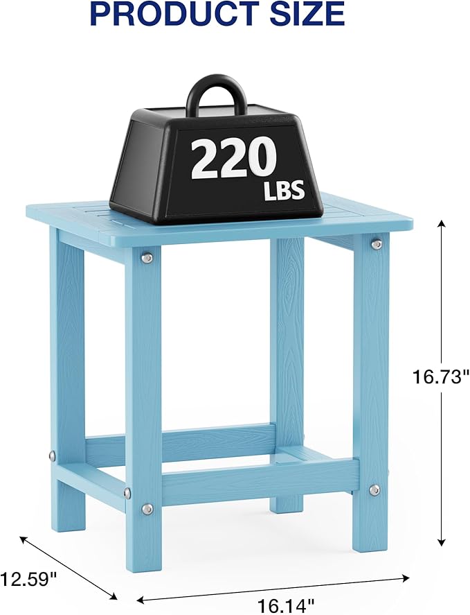 YEFU Outdoor Side Table for Patio: 16" HIPS Weather - Resistant Adirondack Tables Set of 2 - Small Square End Tables for Backyard Pool Porch Balcony - Indoor Outdoor Durable Table Blue