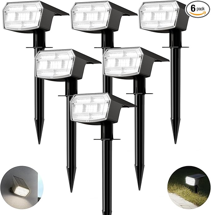 HIBOITEC Solar Spot Lights Outdoor 59LED Landscape Lights Solar Powered Uplights Waterproof Adjustable Brightness Dusk to Dawn for Outside Garden Yard Trees 6 Packs Cool White