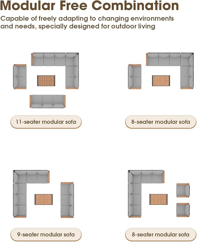 Aluminum Outdoor Patio Furniture Set 6 Seats, Outdoor Sectional Corner Sofa with Thick Waterproof Cushions & Coffee Table, Patio Conversation Sets for Backyard, Porch, Balcony, Deck, Gray