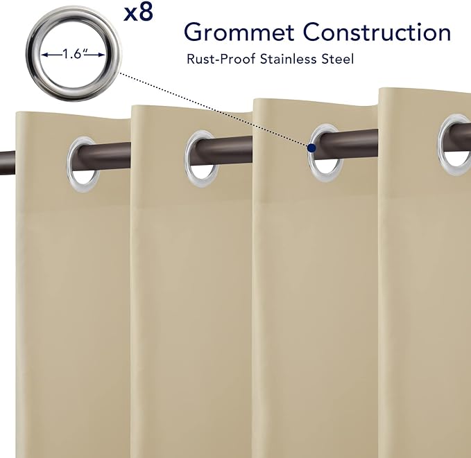 PureFit Outdoor Curtains for Patio Waterproof Weatherproof, UV Resistant Outside Curtains for Gazebo, Front Porch, Pergola, Sun Blocking Privacy Curtain, 52W x 108L inch, 1 Panel, Beige