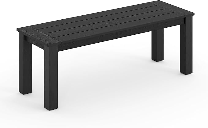 LUE BONA HDPS Outdoor Bench with Straight Legs, All-Weather 2-Person Outdoor Backless Benches, Weatherproof Heavy-Duty Garden Bench for Porch, Patio, Lawn and Backyard, Black