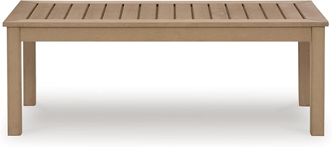 Signature Design by Ashley Hallow Creek Casual UV Resistant Resin Outdoor Coffee Table, Light Brown