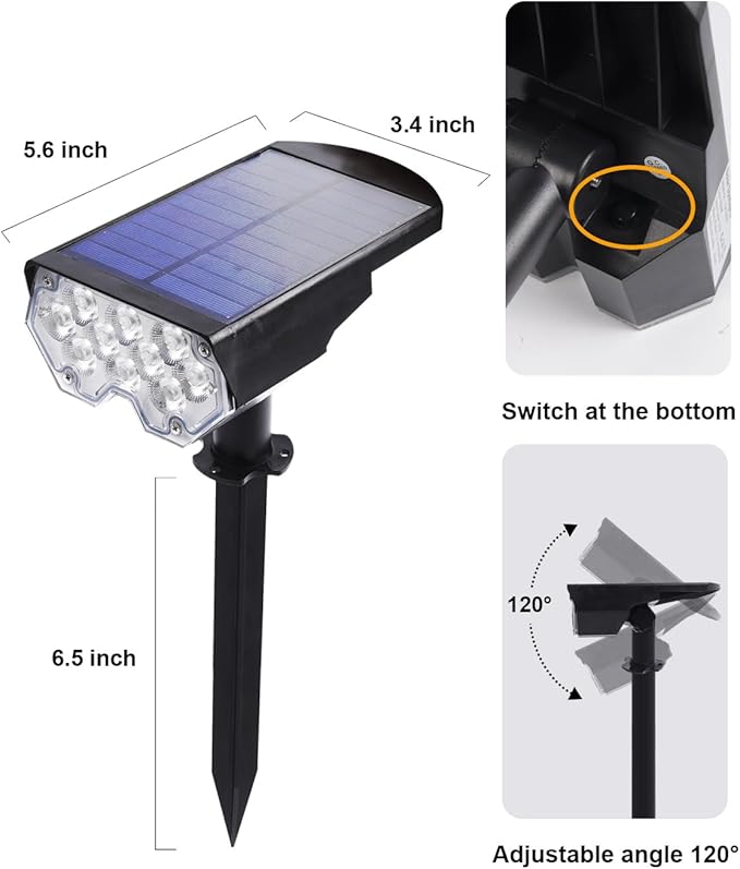 2 Pack Solar Powered Outdoor Spot Lights Outside Waterproof 20 LEDs Landscape Spotlights Dusk to Dawn for House Yard Tree, Plants, Walls, Path, Garden, Statues, Superior Accent Uplighting Cool White
