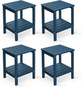 GREENVINES Adirondack-Outdoor-Side-Table | Set of 4 | 14 x 13 Inches | HDPE Plastic | All Weather | Blue | Outside End Tables | Storage Shelf | for Patio Porch Backyard Indoor
