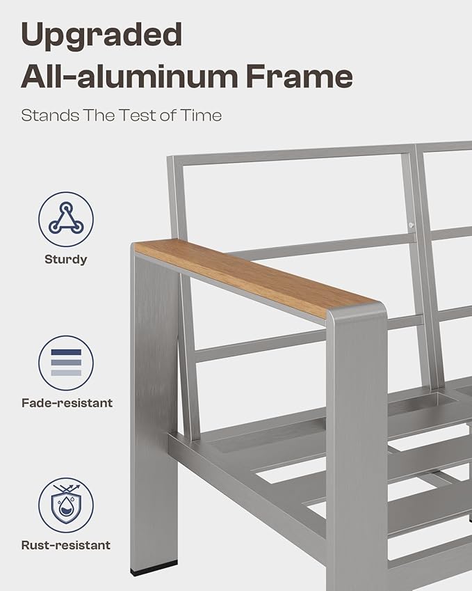 Aluminum Outdoor Patio Furniture Set with Coffee Table, 4 Piece Patio Conversation Sets with Washable Thick Cushions, Outdoor Sectional Furniture Set for Porch, Balcony, Deck, Silver