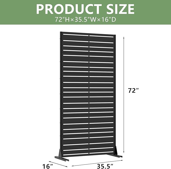 Casaphoria Metal Privacy Screen Outdoor, 72" H x 35" W Freestanding Decorative Privacy Screen for Patio Deck Balcony Garden with Stable Base, Black-Benjamin