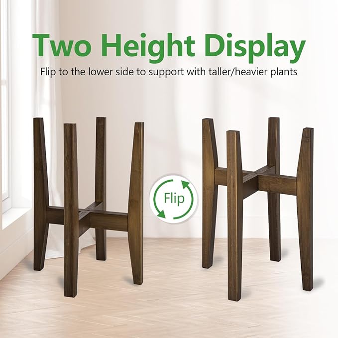 OERGKE Adjustable Plant Stand, Bamboo Mid Century Modern Indoor Plants Stands, Corner Flower Holder for Living Room, Fits 8 to 12 Inches Pots, (Pot & Plant Not Included)(Walnut, 1 Pack)