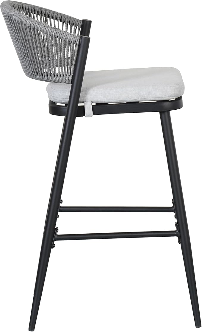 Christopher Knight Home Hearth 30.25" H Patio Barstools Set of 2, Woven Wicker Counter Stool, PE Rattan Scallop-Shaped Backrest Bar Chair, Metal Frame Barstool for Backyard Balcony Garden, Black