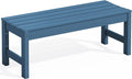 SERWALL 47 Inches Outdoor Bench, All Weather HDPE Backless Bench with Wood Grain Texture for Garden Porch and Park, Curved Bench Seat for Comfort, Blue