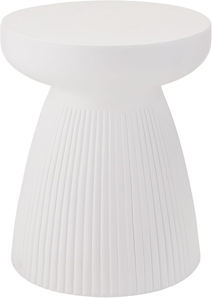 Christopher Knight Home Luce Round Side Table, Outdoor Concrete End Table, Vertical Texture Accent Table, Decorative Side Table, Stylish End Table for Patio Balcony Beach Pool Side, White