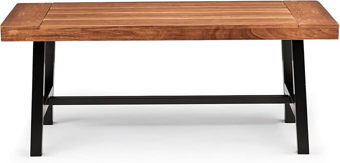 VINGLI Outdoor Wooden Coffee Table with Metal Frame - Heavy Duty 350lbs All-Weather Patio Table, Waterproof Solid Wood Top & Rust-Proof Steel Base for Balcony, Porch, Deck, Garden, Rectangle