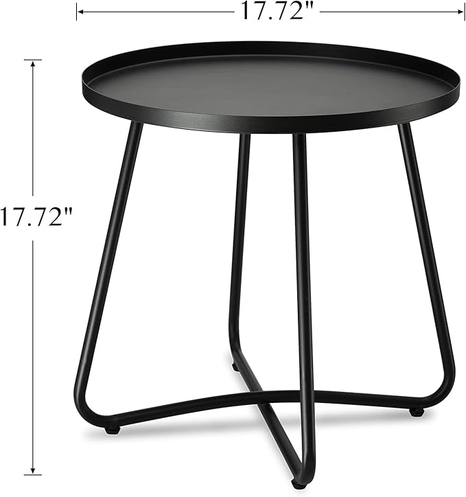 danpinera Outdoor Side Tables, Weather Resistant Steel, Small Round End Table for Patio Yard Balcony Garden Bedside Black