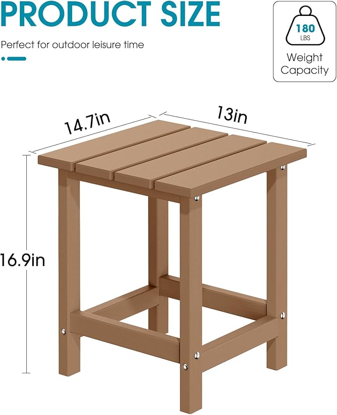 MUCHENGHY Adirondack Outdoor Side Table, 14.7" Patio Side Table Weather Resistant, HDPE Outdoor End Tables for Patio, Teak