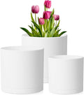 12/10/8 inch Large Plant Pots, 3 Pack Deep Cylinder Flower Pots for Outdoor Indoor Plants, Tall Plastic Planters with Drainage Holes and Saucers for Garden House Plants, White