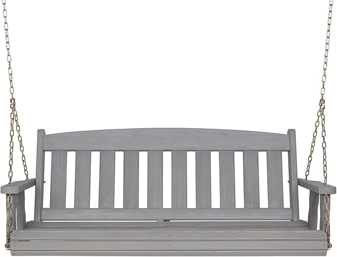 Amish Heavy Duty 800 Lb Mission Treated Porch Swing with Hanging Chains (4 Foot, Semi-Solid Grey Stain)