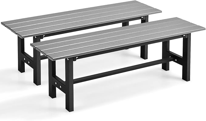 Giantex 2-Pack Outdoor Bench Seat - Backless Patio Garden Bench, 47” Weatherproof Outside Chair with Slatted Seat, Metal Frame, 660 LBS Capacity, Dining Bench Chair for Yard, Park, Balcony, Gray