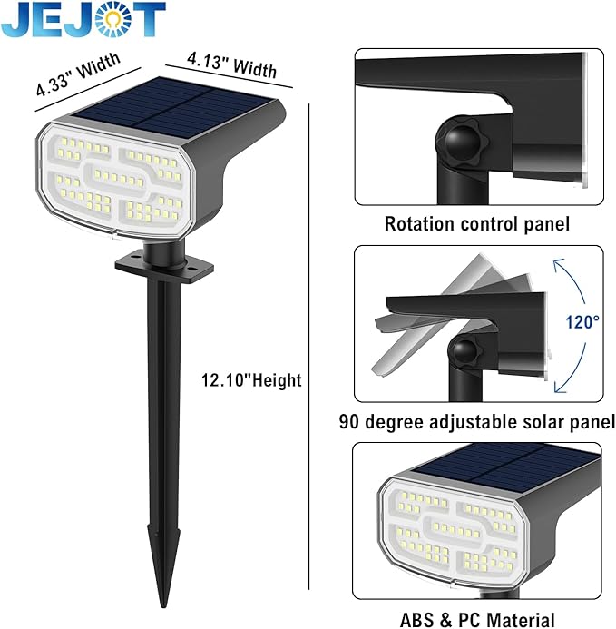 Solar Lights Outdoor Waterproof IP65, Super Bright LED, 6500K 2 Lighting Modes, Solar Powered Yard Garden Solar Spot Lights for Outside Landscape Auto On/Off -4 Pack