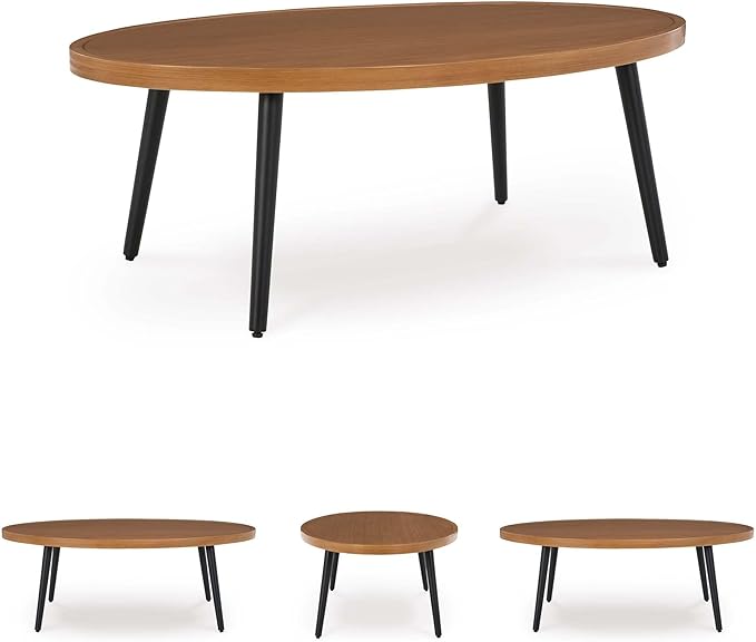 Signature Design by Ashley Horizon Hall Casual Outdoor Coffee Table with 4 Legs, Light Brown & Black