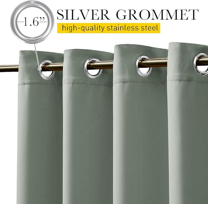 NICETOWN 2 Panels Weighted Outdoor Curtains for Patio Waterproof, Thermal Insulated Grommet & Back Tab on Top & Bottom Windproof Sun Blocking Drapes for Gazebo with Fixed Rope, Sage Green, W66 x L84
