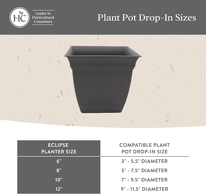 The HC Companies 10 Inch Eclipse Square Planter Pots with Drainage Holes & Attached Saucer, Lightweight UV-Resistant Plastic Indoor Outdoor Planters, 2-Pack Flower Pots, Garden Home Decor, Cappuccino