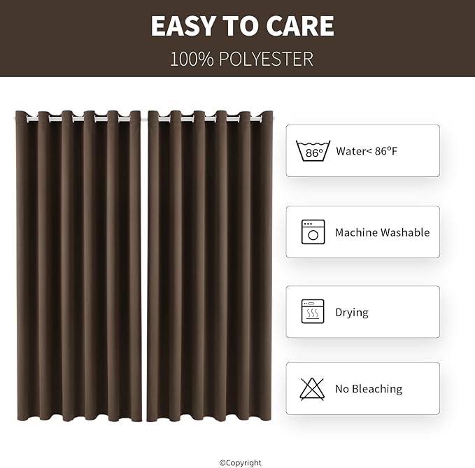 Water Proof Outside Curtains with Grommet Top for Porch, Thermal Insulated Washable Light Block Outdoor Divider Drapes for Patio Gazebo Deck Pool Area Pergola Cabana (W84 x L120, Brown, 2 Panels)