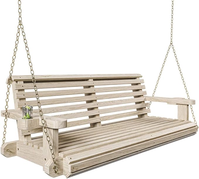 Porchgate Amish Heavy Duty 800 Lb Roll Comfort Treated Porch Swing W/Chains (4 Foot, Unfinished)