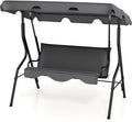 Porch Swing Outdoor, 3 Person Patio Swing w/Removable Cushion, Stand & Adjustable Canopy, Heavy Duty Swing Chair for Patio, Garden, Courtyard, Poolside