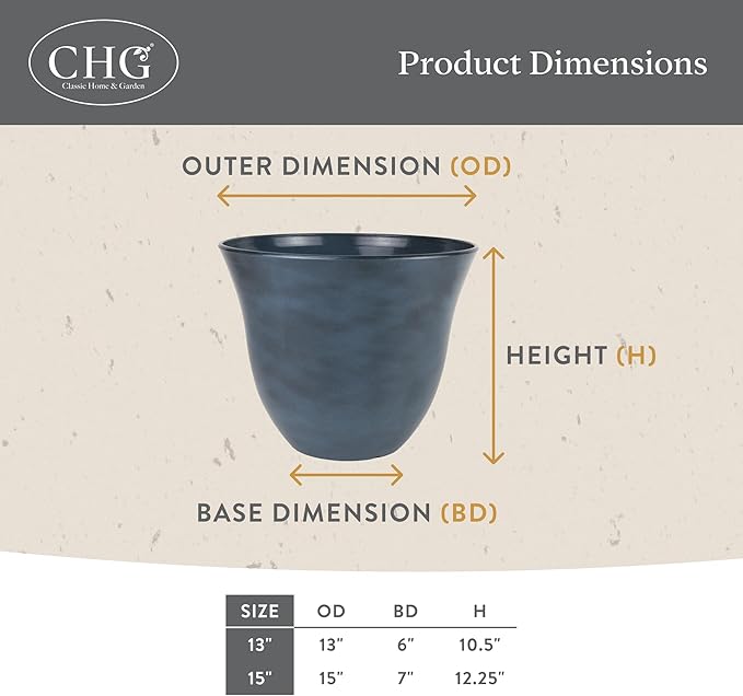 Classic Home and Garden Honeysuckle Resin Planters - Lightweight Indoor & Outdoor Plant Pots - UV-Resistant Plastic Flower Pots - Pot Planters for Flowers & Herbs (15" Bamboo)