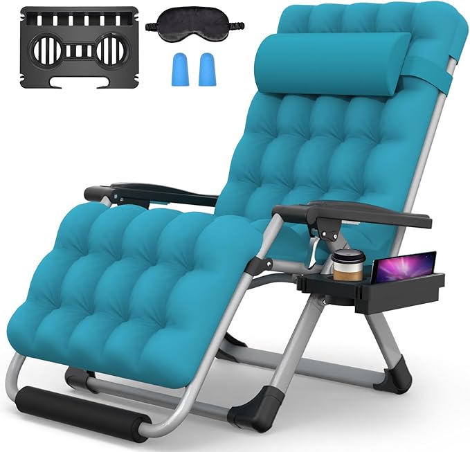 Suteck Oversized Zero Gravity Chair,33In XXL Lounge Chair w/Removable Cushion&Headrest, Reclining Camping Chair w/Upgraded Lock and Footrest, Reclining Patio Chairs Recliner for Indoor Outdoor,500LBS