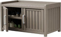Storage Bench - 2 Doors Waterproof Resin Shoe Bench with Adjustable Shelves - Indoor & Outdoor Use, Entryway Bench with Seating for Bedroom, Living Room, Hallway - Grey
