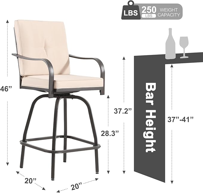 Patio Swivel Bar Stools Set of 6, Outdoor Bar Height Swivel Chairs with Cushions for Garden Balcony Backyard, Beige