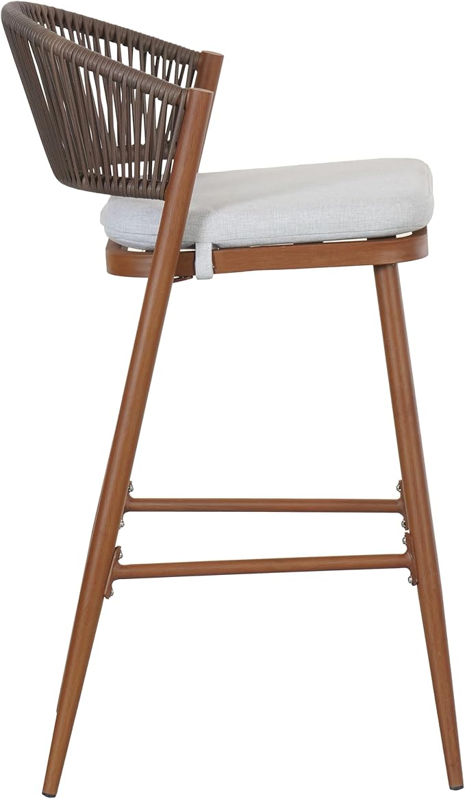 Christopher Knight Home Hearth 30.25" Patio Barstools Set of 2, Woven Wicker Counter Stool, Aluminum Frame Barstool, PE Rattan Scallop-Shape Backrest Woodlike Stool for Backyard Balcony Garden, Teak