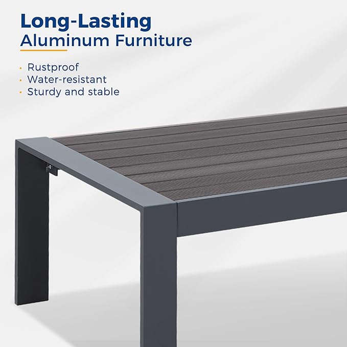 Wisteria Lane Aluminum Outdoor Patio Furniture Coffee Table, All-Weather Outdoor Metal Coffee Table, Modern Rectangle Coffee Table for Balcony, Garden, Dark Grey
