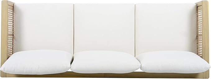 Christopher Knight Home Teras Acacia Wood Outdoor 3 Seater Sofa with PE Wicker Armrest, Solid Wood Patio Sofa with Removable Cushion, Comfy Lounge Sofa for Patio Furniture Set, Light Teak+Beige