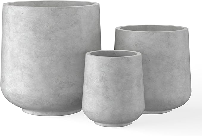 Kante 15.3"+11.6"+8.2" Dia Round Concrete Planter, Large Outdoor Indoor Planter Pots Containers with Drainage Holes and Rubber Plug for Home Garden Patio, Natural Concrete